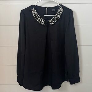 Verve Elegant Black Beaded Collar Women's Top, Women’s L